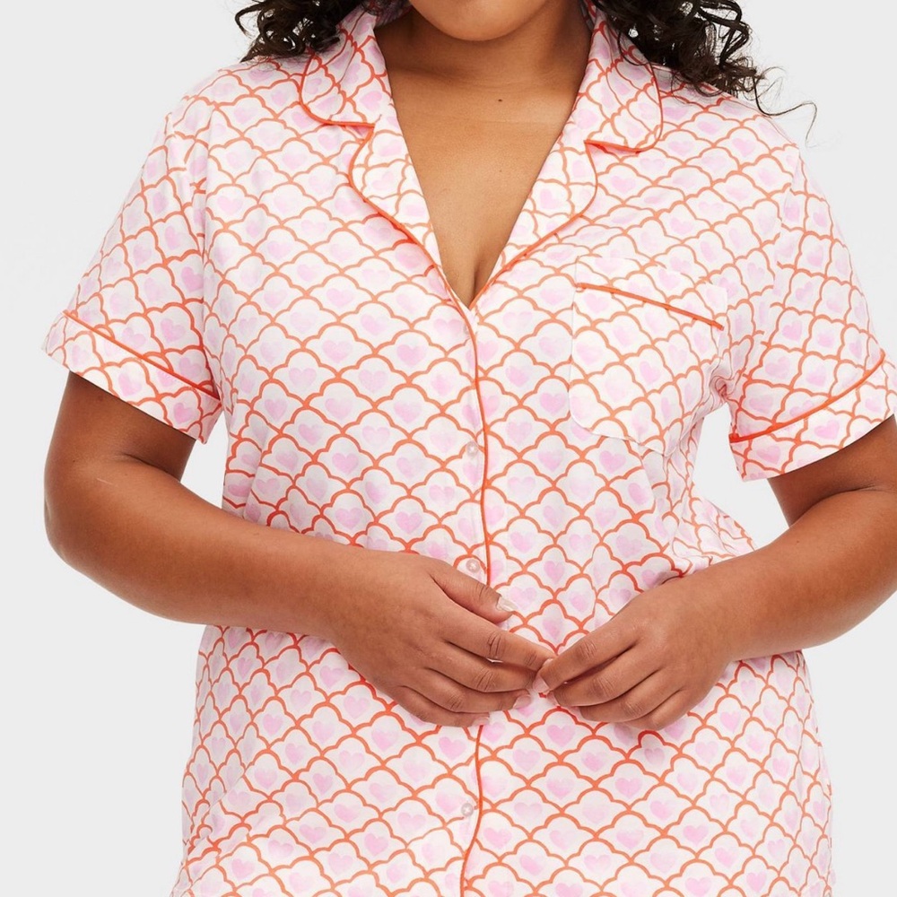 Roller Rabbit Pink and Orange Geometric Short Sleeve Pajama Top